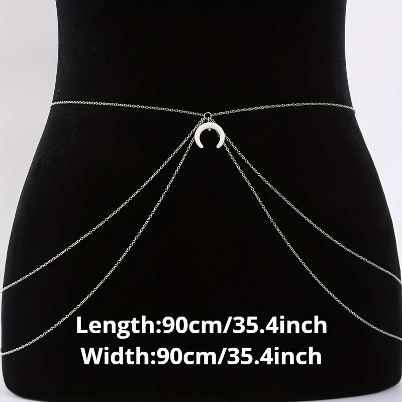 Boho Waist Chain with Crescent Pendant for Women