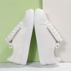 Side Zip Low Cut Flat Skate Shoes Faux Leather Non Slip Sneakers