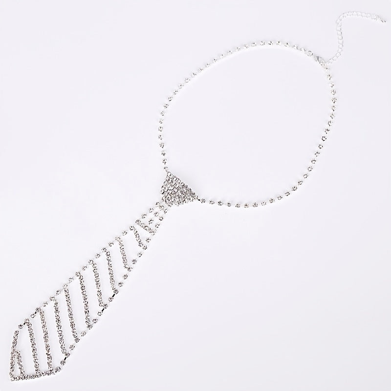 Rhinestone Tie Long Necklace Women's Bow Tie Diamond Dress Tie