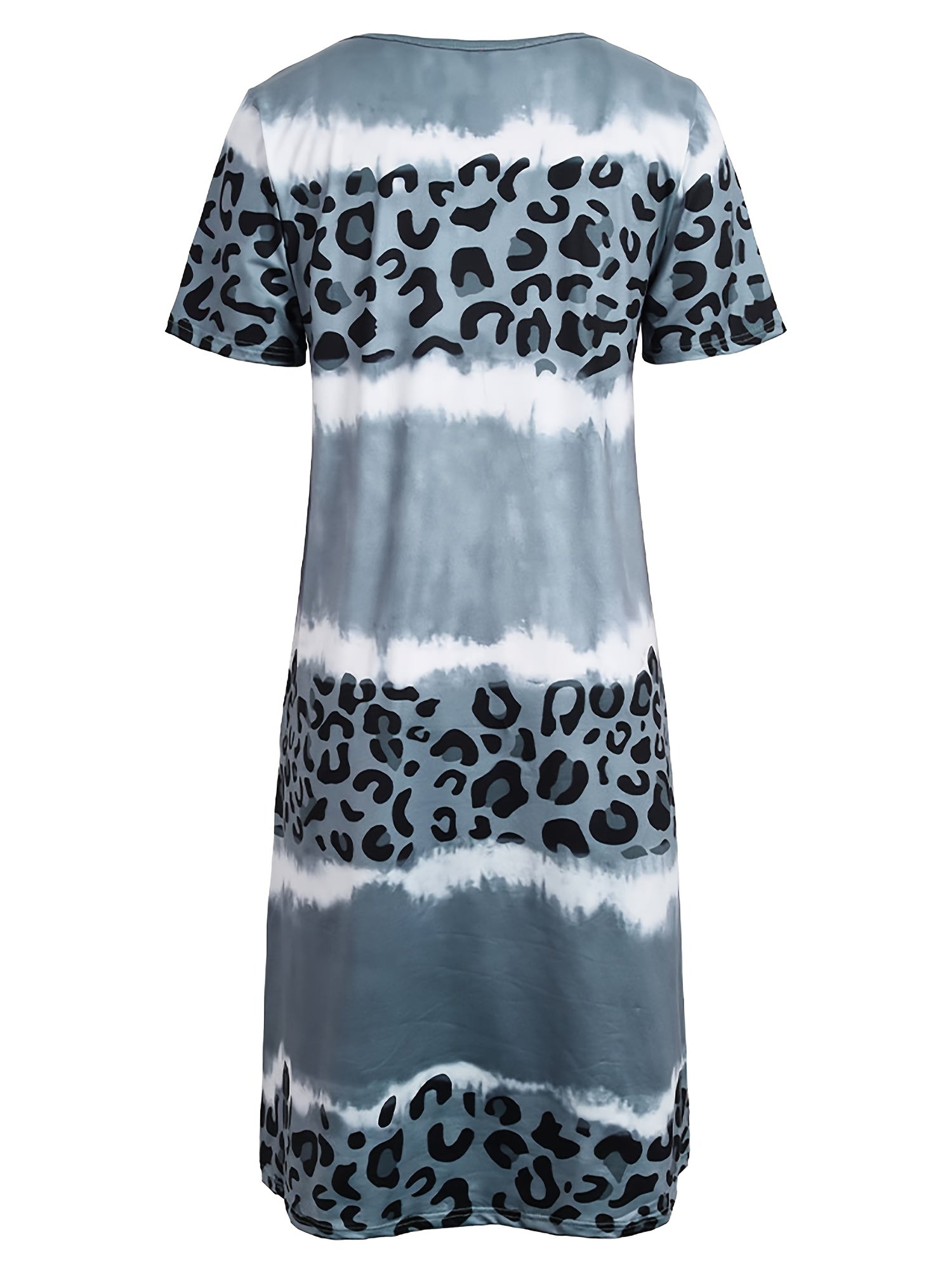 Leopard Print V Neck Dress Short Sleeve Beach Vacation Casual Dress