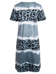 Leopard Print V Neck Dress Short Sleeve Beach Vacation Casual Dress