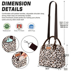 Leopard Lunch Bag Insulated & Reusable with Adjustable Strap