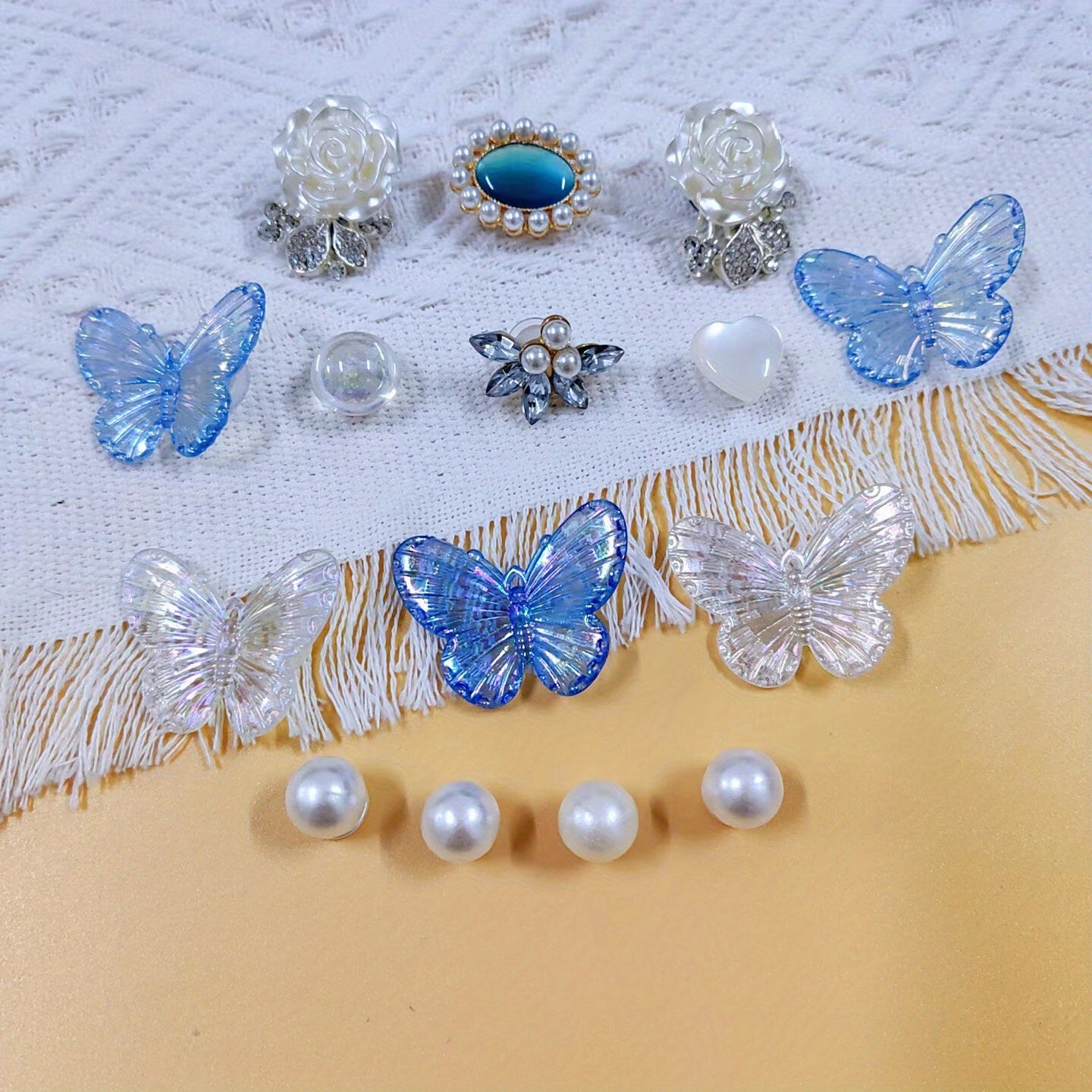 17Pcs Shoe Decoration Accessories Butterfly Flower Pearl Chain Charms