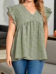 Dalmatian Print V Neck Peplum Shirt Top