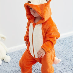 Unisex Baby Halloween Fox Romper Flannel Hoodie Jumpsuit
