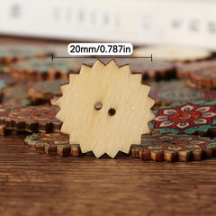 100pcs Bohemian Floral Button Retro Cartoon Wooden Buckle DIY Decoration