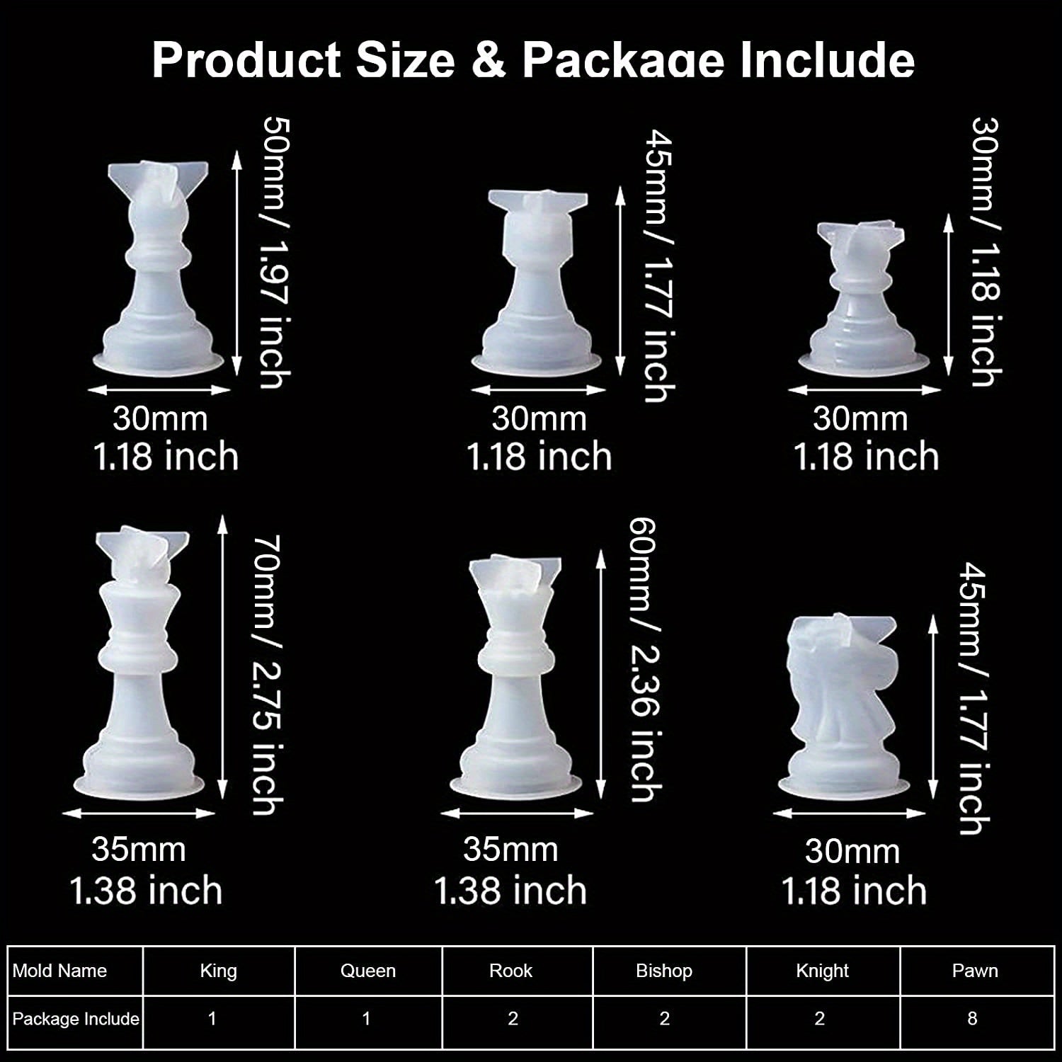 Chess Molds For Resin Casting with Full Size Board