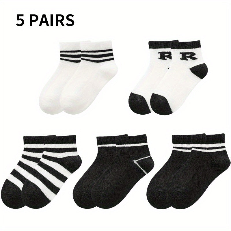 5 Pairs Bear & Striped Mesh Thin Socks For Baby Boys Girls