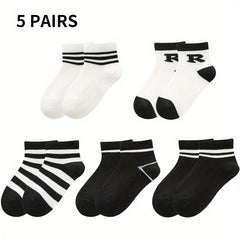 5 Pairs Bear & Striped Mesh Thin Socks For Baby Boys Girls