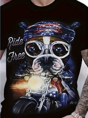 Dog Motorcycle Pattern Print Men's Short Sleeve Tee