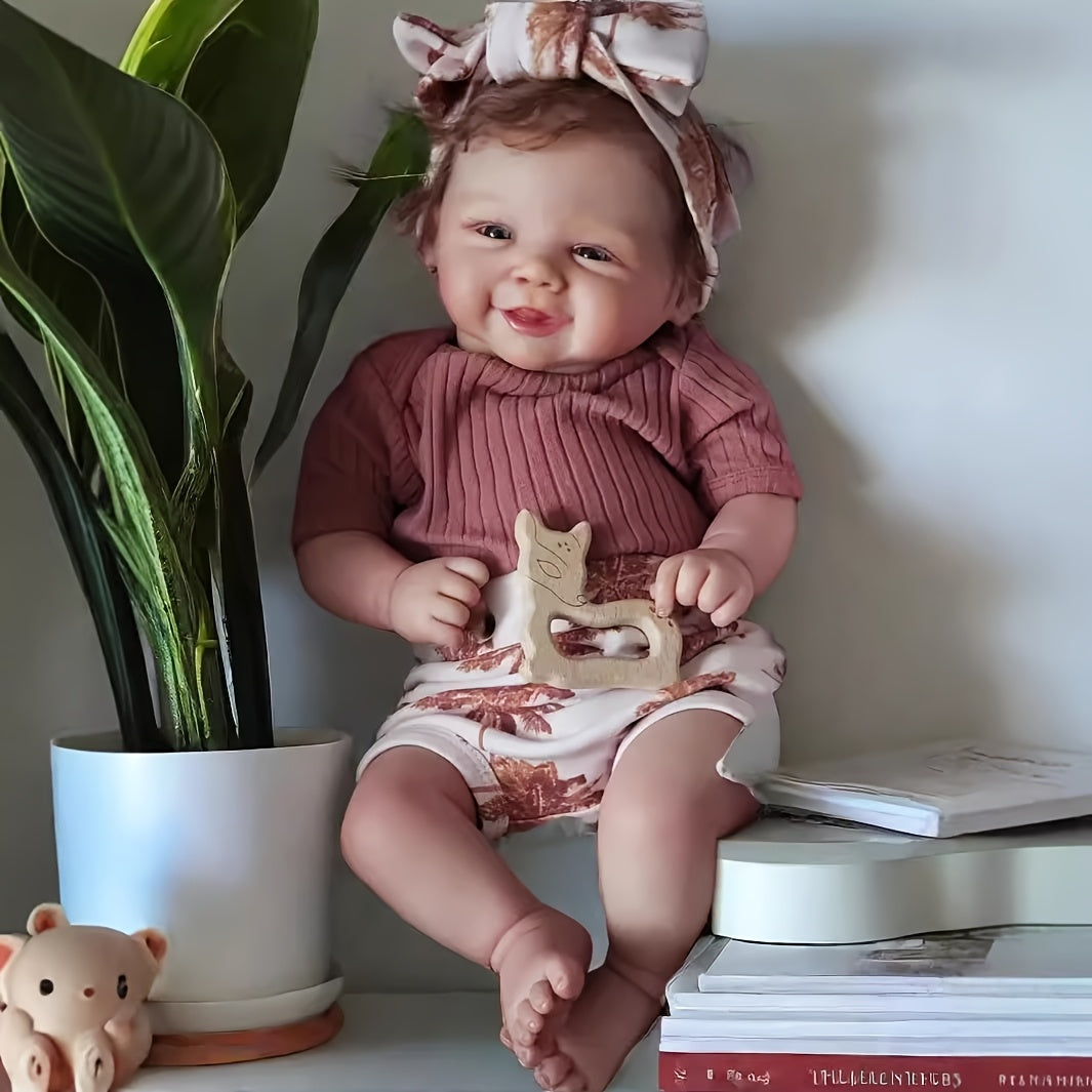 19in Realistic Vinyl Smiling Reborn Doll w/Fabric Body Hand Implanted Hair