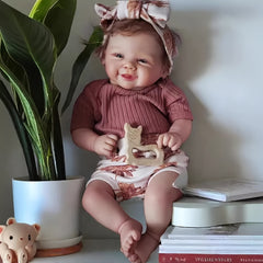 19in Realistic Vinyl Smiling Reborn Doll w/Fabric Body Hand Implanted Hair
