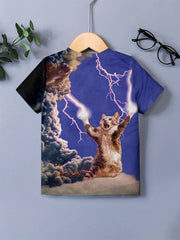 Boys Cat & Lightning 3D Print T Shirt Summer Tee