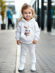 Girls Bunny 3D Print Hooded Sweatshirt Top Sweatpants Set