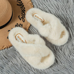 Plush Cross Strap Slippers Comfortable Slip-On Shoes