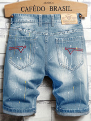Men's Distressed Denim Shorts Casual Fit Ripped Jeans for Summer