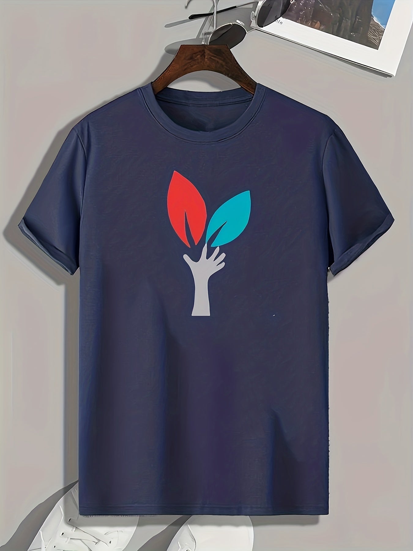 Leaf Pattern Print Men's Comfy Sports T-shirt Graphic Tee