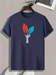 Leaf Pattern Print Men's Comfy Sports T-shirt Graphic Tee