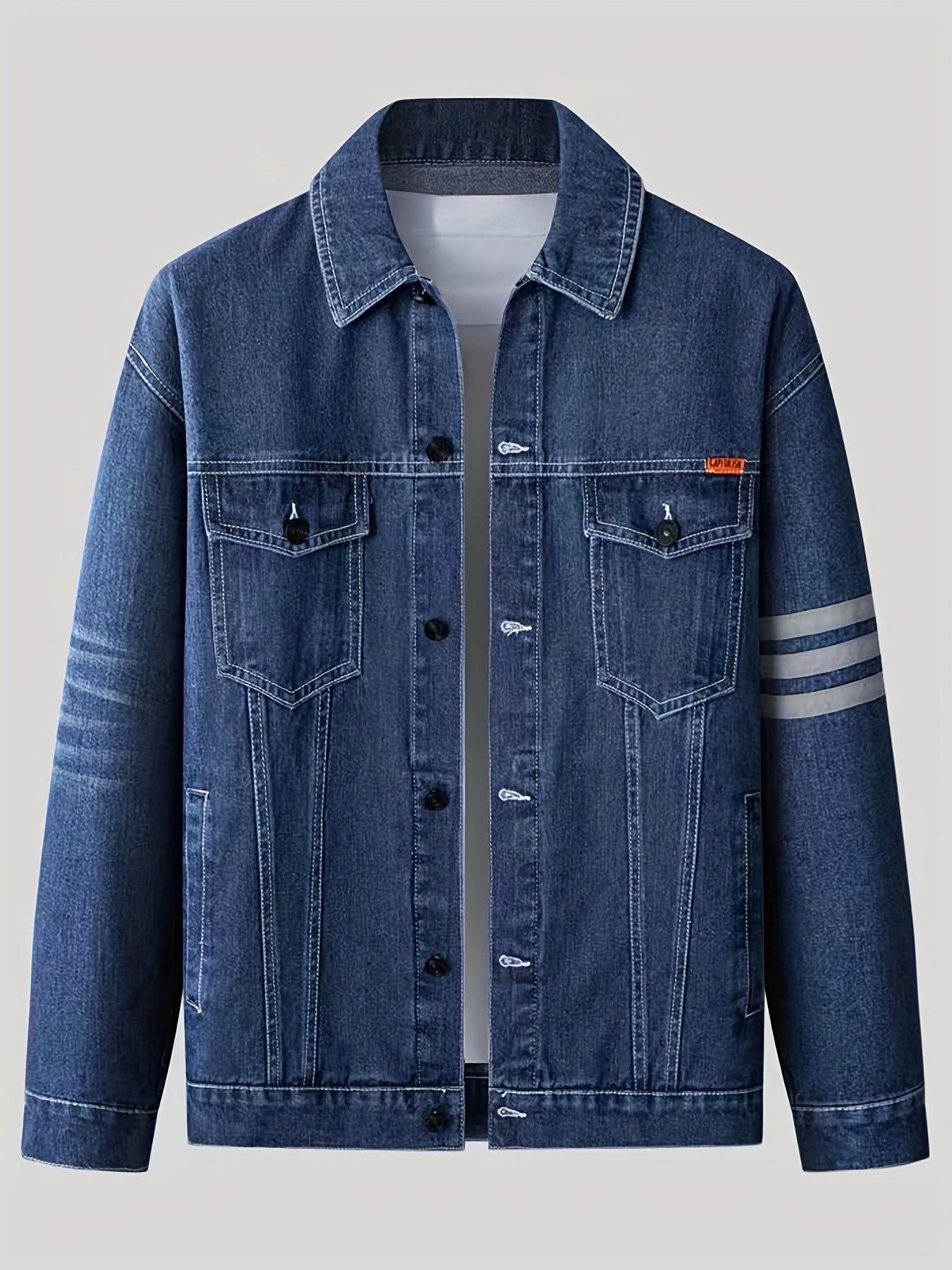 Men's Contrast Stitch Denim Jacket Street Style Button Up Cotton Blend