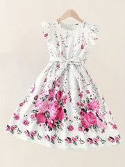 Girls Flowers Graphic Princess Dress For Party Summer Clothes