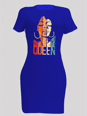 Queen Print Slim Dress Sexy Crew Neck Short Sleeve Women's Clothing
