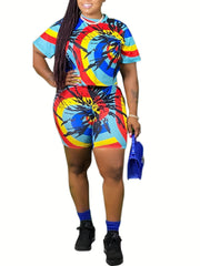 Tie Dye Two piece Set Short Sleeve T shirt & Skinny Shorts Outfits