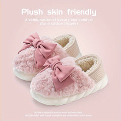Bowknot Plush Cloud Slippers Cozy Slip On Platform Fuzzy Shoes