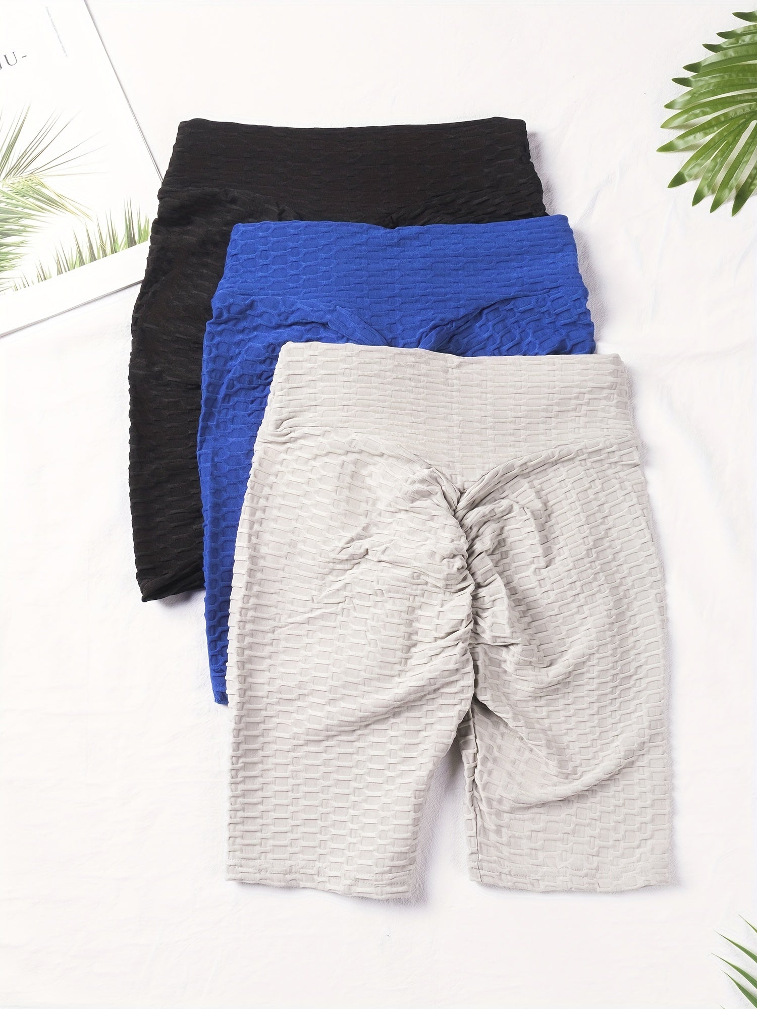 3pcs High Waist Honeycomb Sports Shorts for Women - Summer Fitness and Running