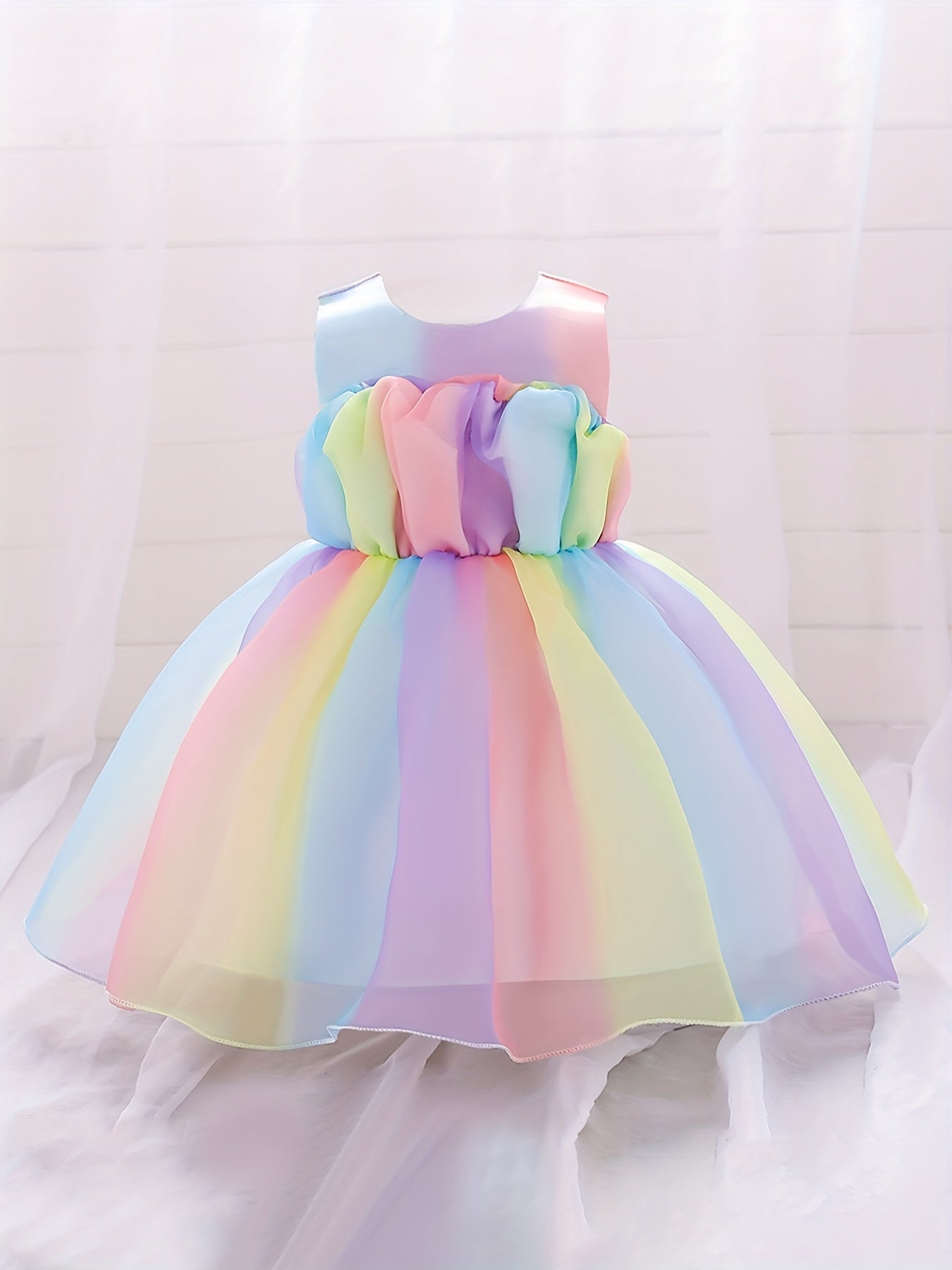 Princess Dress Ruffle Sleeveless Bow Tutu Skirt for Girls Catwalk Birthday Party