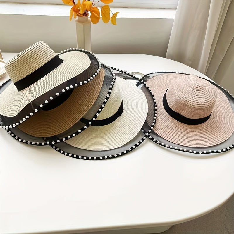 Mesh Brim Sun Hat Straw Floppy UV Protection Beach Hats for Women