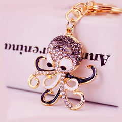 Alloy Rhinestone Octopus Car Keychain Ocean Animal Pendant Key Chain