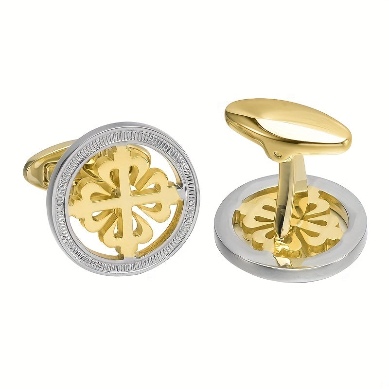 Copper Two Tone Hollow Flower Cufflinks Wedding Suit Accessories