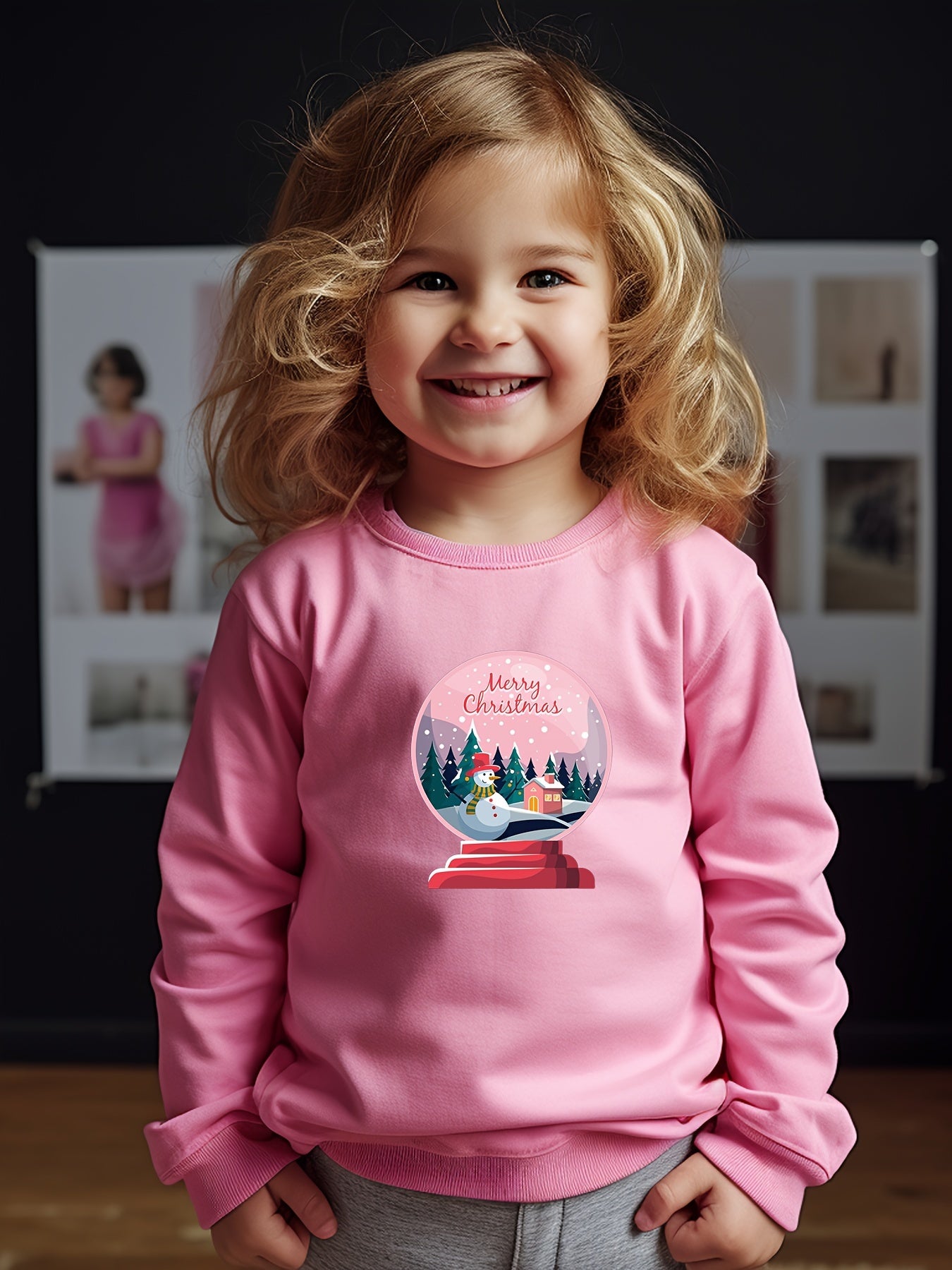 Christmas Print Girls Sweatshirt Crew Neck Pullover