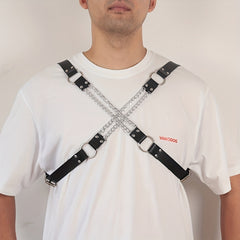Men's Punk Body Chest Shoulder Harness PU Leather Chain Chest Belt Strap