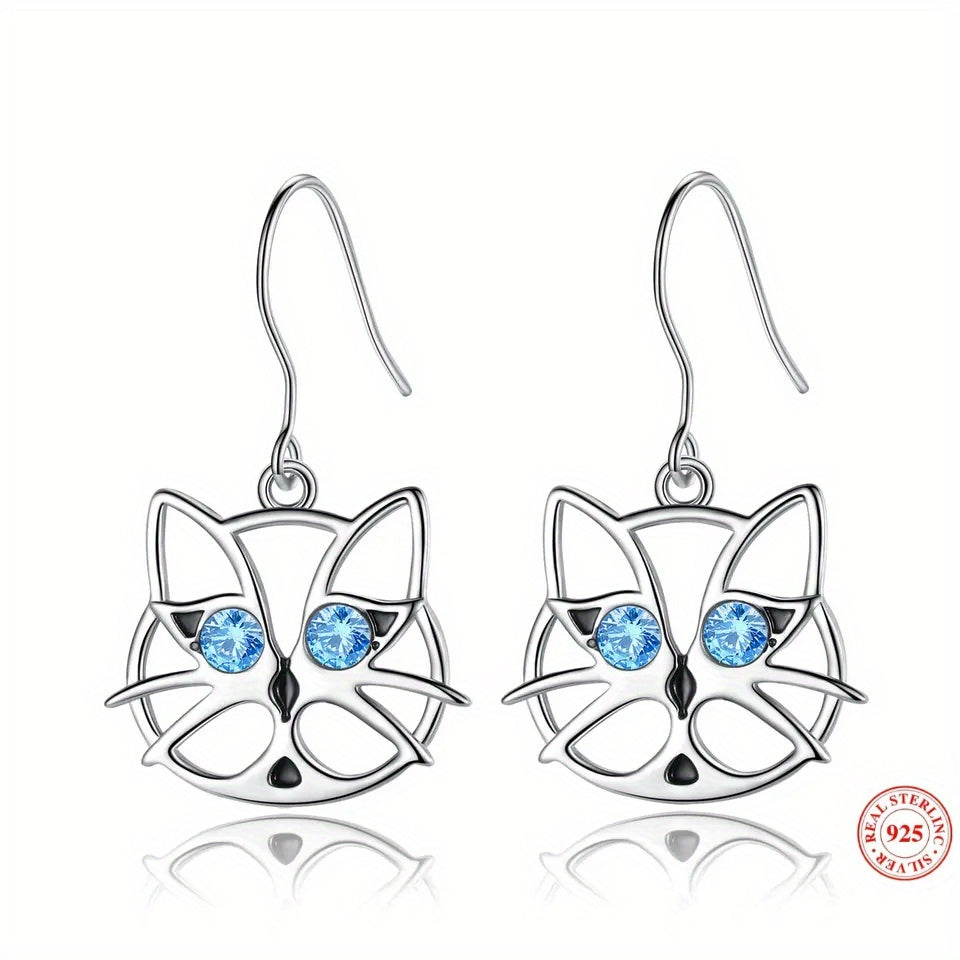 925 Sterling Silver Cat Earrings For Girls Cat Dangle Jewelry