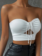 Sexy Strapless Drawstring Crop Top