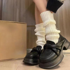 Solid Rib Knit Leg Warmers All-match Knee High Socks Women's Stockings