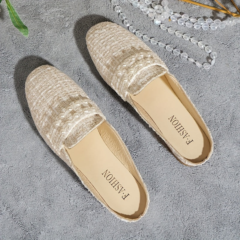 Women's Faux Pearl Mules Slip On Shoes