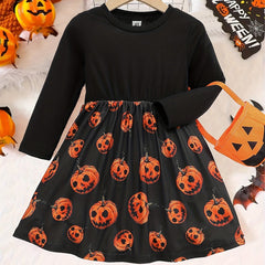 2pcs Pumpkin Head Halloween Dress & Candy Bag Set
