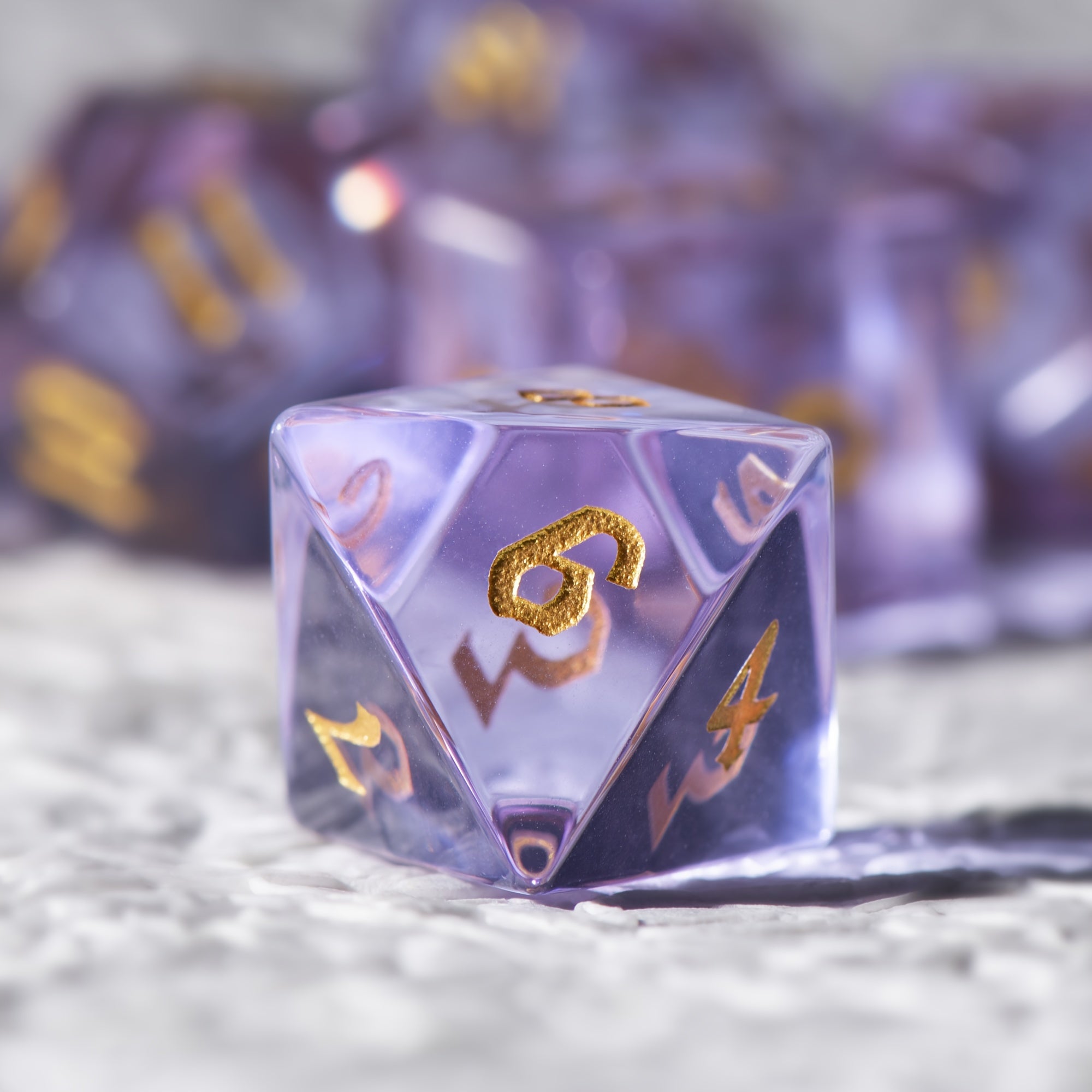 Purple Translucent Glass Gems Dice Set
