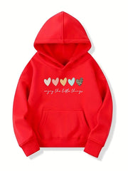 Girls Colorful Hearts Print Hooded Sweatshirt Top
