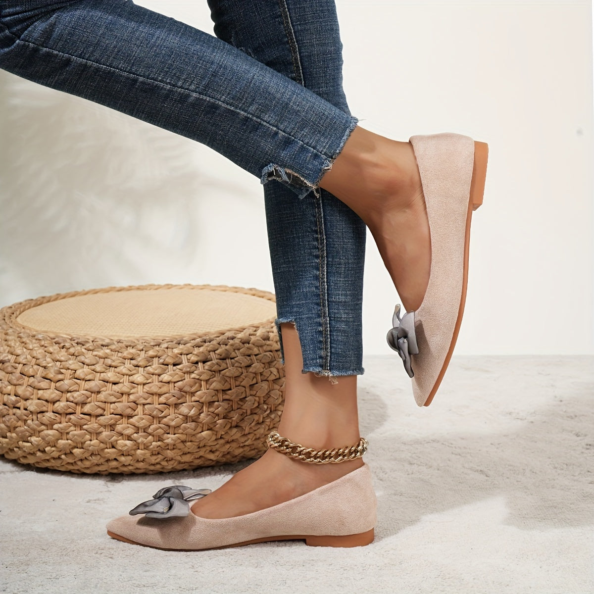 Women's Bowknot Ballet Flats Pointed Toe Slip On Shoes