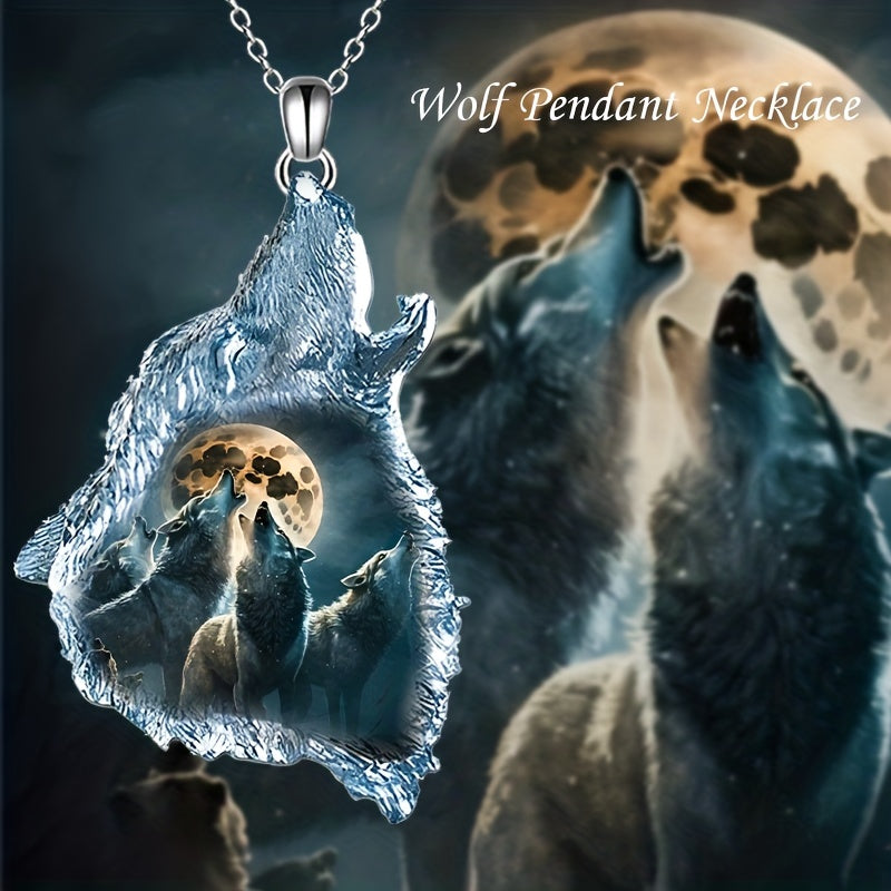 Crystal Pendant Necklace Goth Forest Ghost Wolf Punk Animal