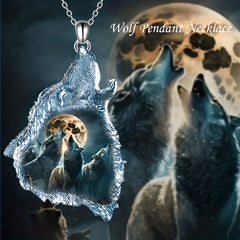 Crystal Pendant Necklace Goth Forest Ghost Wolf Punk Animal