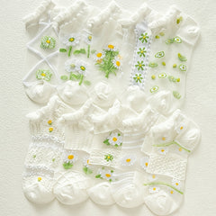 Floral Mesh & Ruffle Trim Ankle Socks Women's Stockings