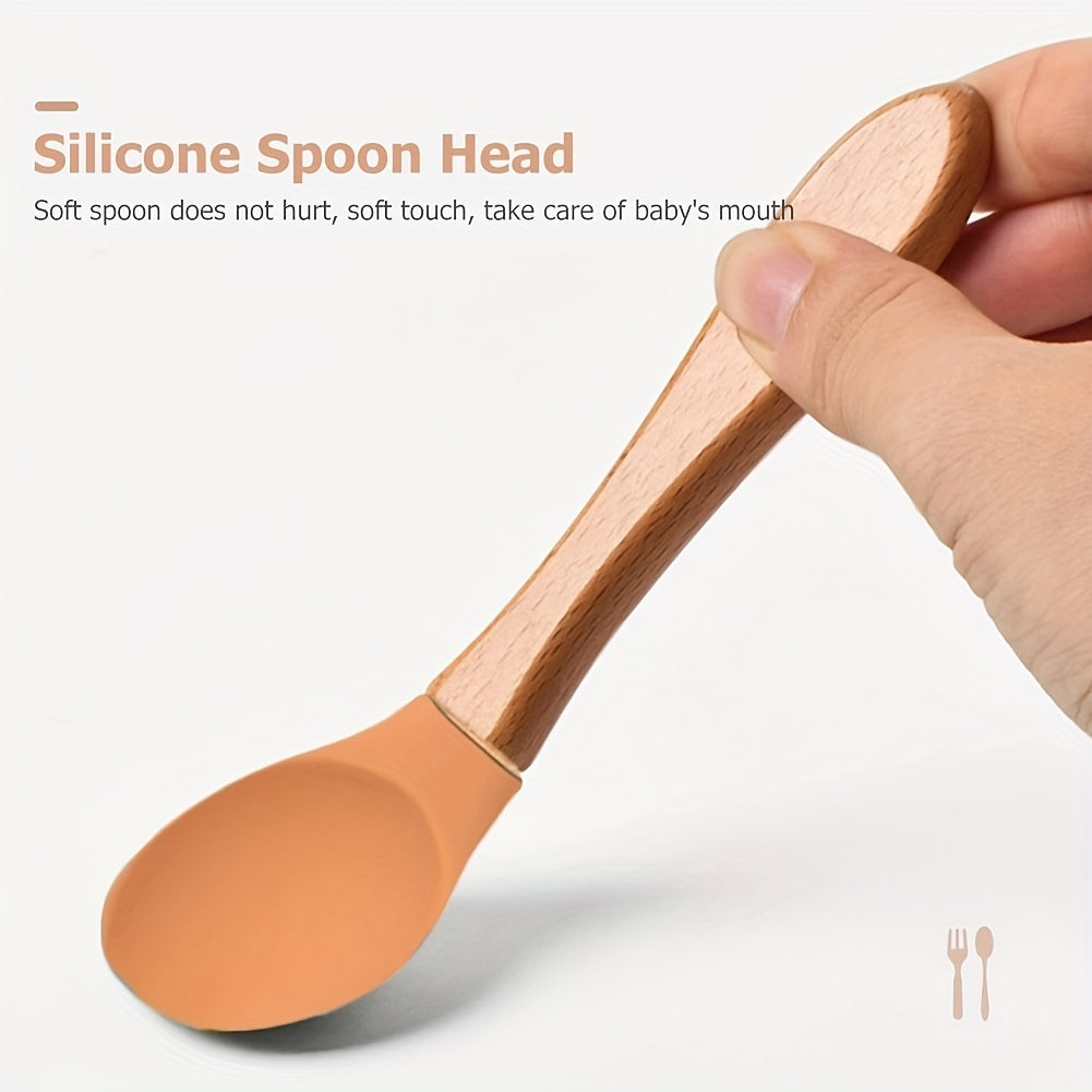 Silicone Baby Tableware Set Non Slip Feeding Bowl Plates Spoons Straw Cup