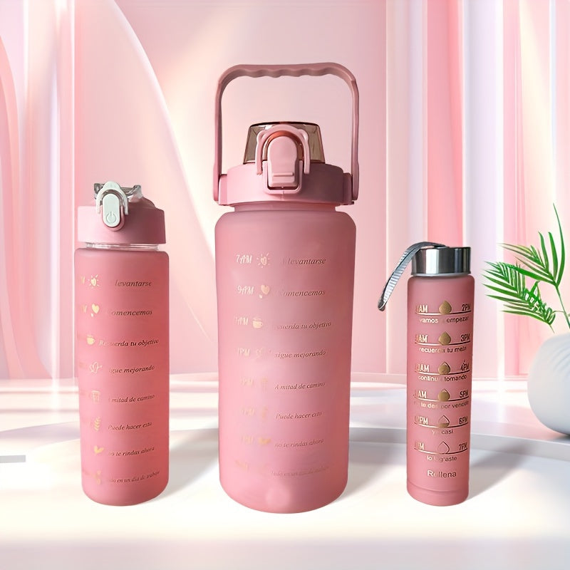 3pcs Portable Motivational Water Bottles with Scale for Outdoor Activities