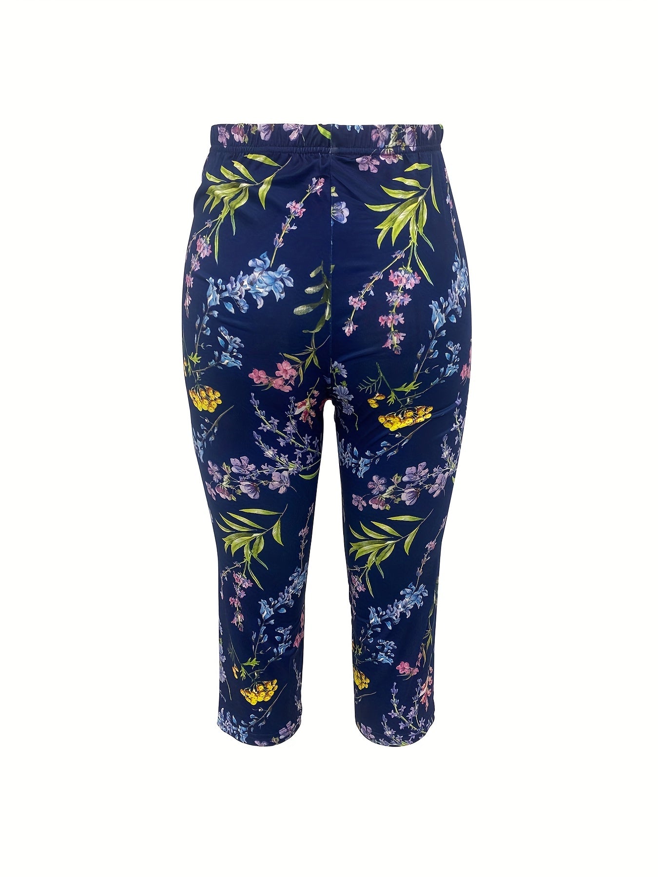Floral Print Skinny Capris Leggings Women's Crop Leggings