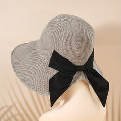 Bowknot Floppy Summer Bucket Hat Sun Hats Crochet Straw Hats