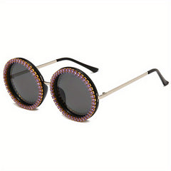 Zircon Decor Sunglasses Round Frame Gradient Lens UV400